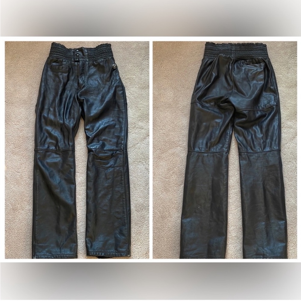 Women's Black Straight-Leg Faux Leather Pants
